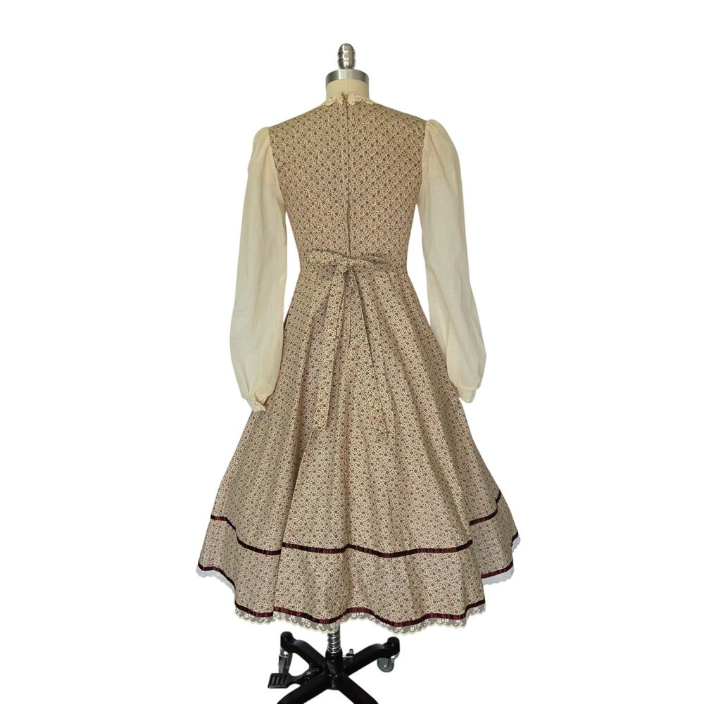 Gunne Sax Vintage 70s Brown Floral Midi Dress Size 7 S Velvet Prairie Calico - Picture 7 of 11
